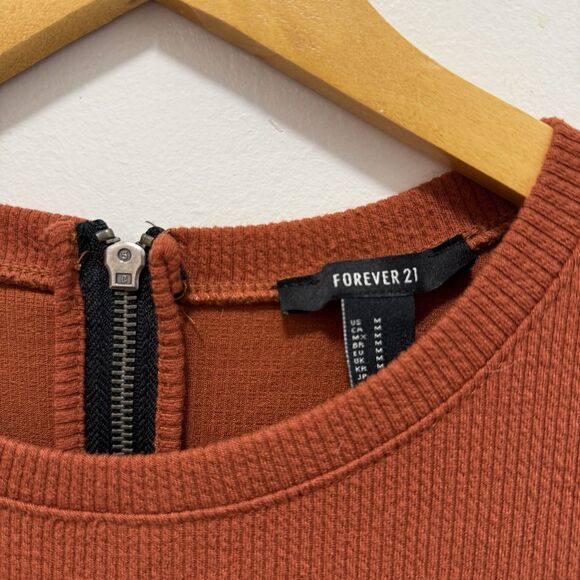 Forever 21 Medium Dress Pencil Dress Orange White Stripes Short Sleeve Bodycon - Picture 3 of 5